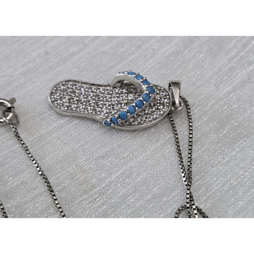Flip Flop Pendant Rhinestones Sterling Silver 925 Chain‎ Necklace Modena Italy